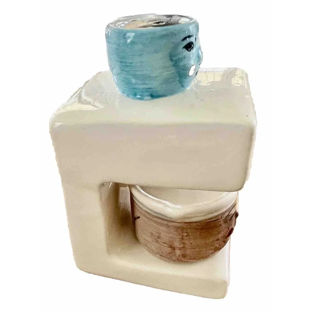 Ceramic Coffee Maker Salt and Pepper Shaker Set Whimsical Face Espresso Machine